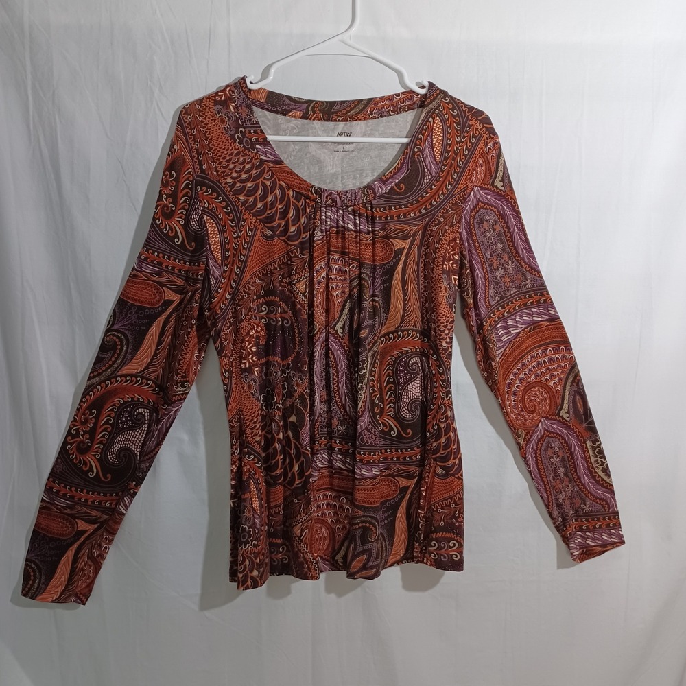 Women's Apt 9 Essential Scoop-Neck Orange/Purple Paisley Boho/Hippie Top Size L
